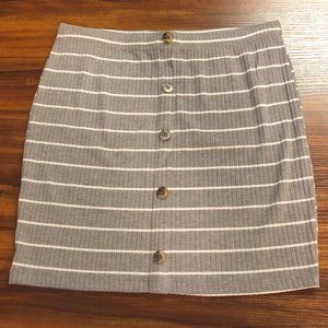 Grey Striped Button Down Mini Skirt